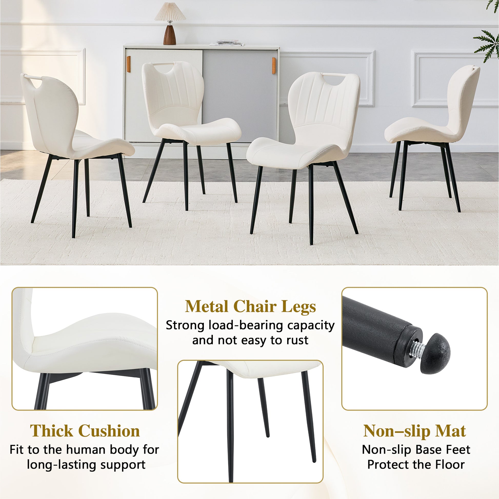 White & Black Dining Chairs - 4 Seat Set Metal Frame