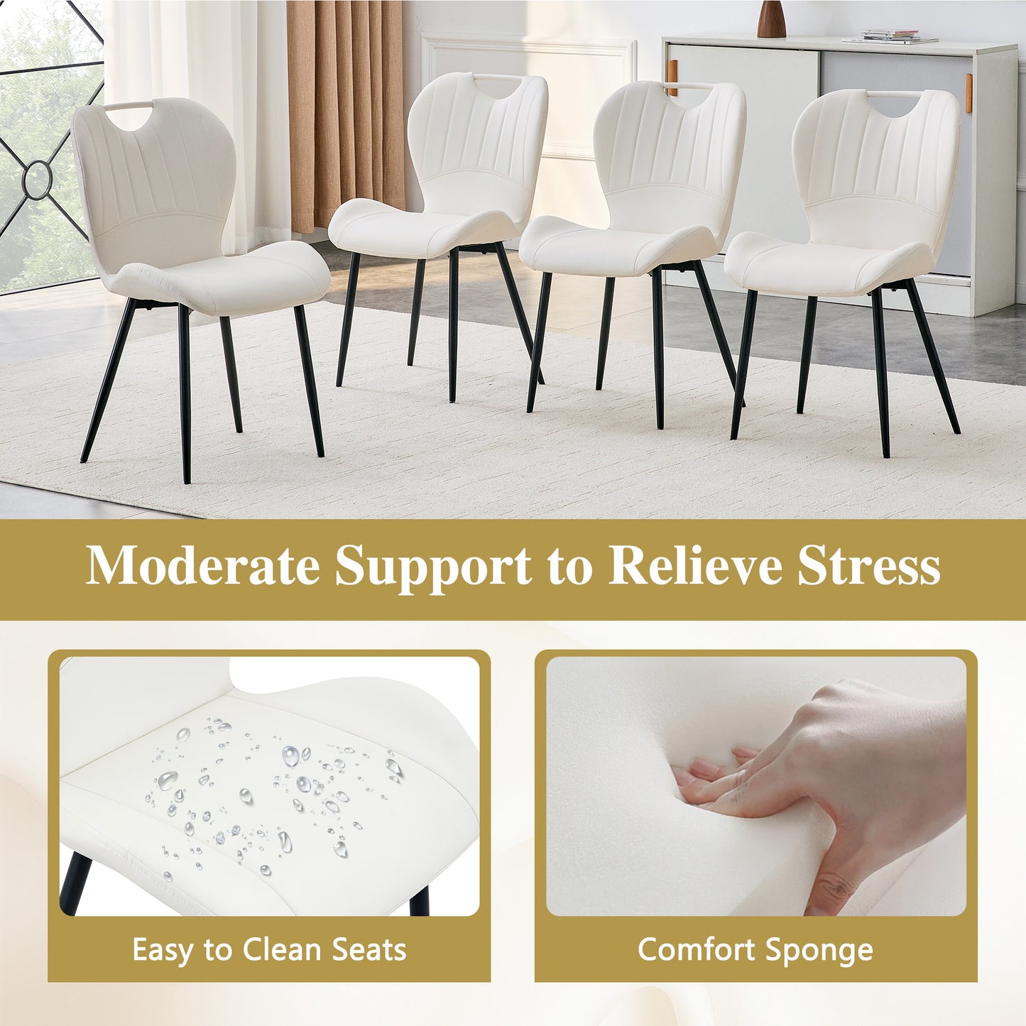 White & Black Dining Chairs - 4 Seat Set Metal Frame
