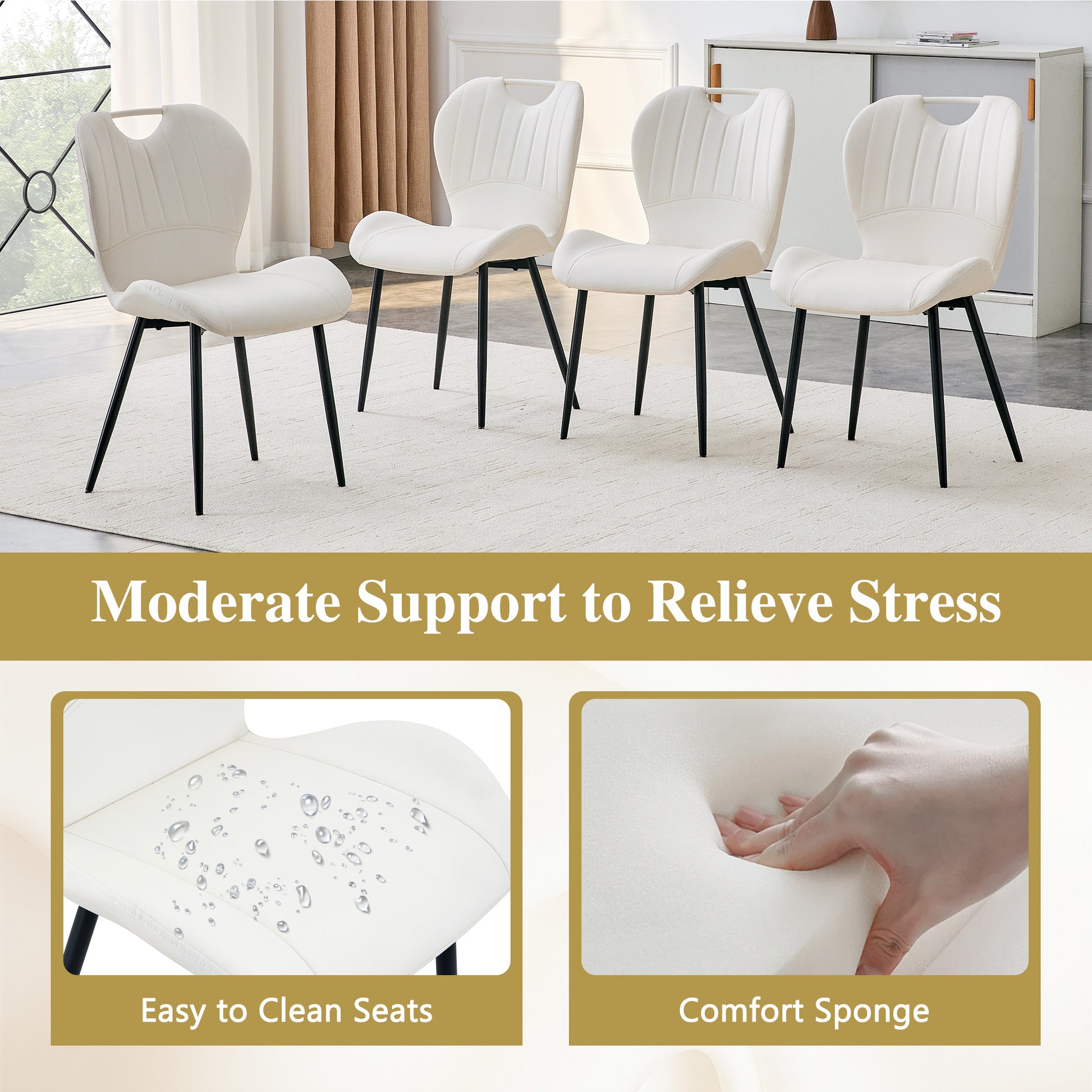 White & Black Dining Chairs - 4 Seat Set Metal Frame