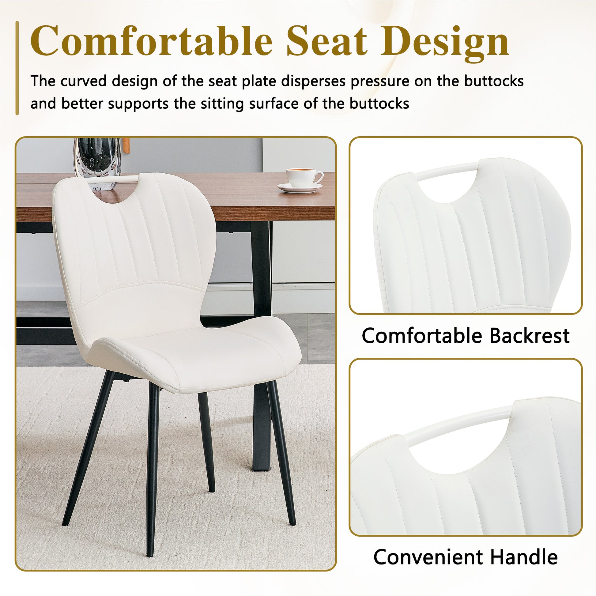 White & Black Dining Chairs - 4 Seat Set Metal Frame