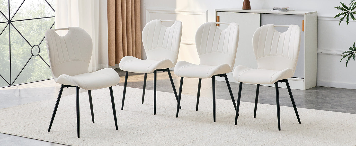 White & Black Dining Chairs - 4 Seat Set Metal Frame