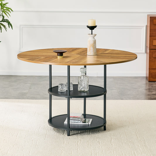 47.3 Inch Wood & Black Dining Table - Double Layer Storage for Dining Room