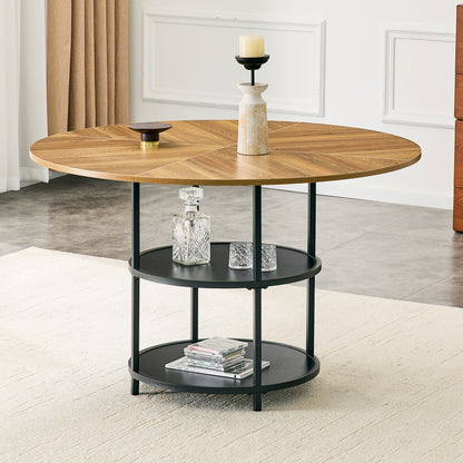 47.3 Inch Wood & Black Dining Table - Double Layer Storage for Dining Room