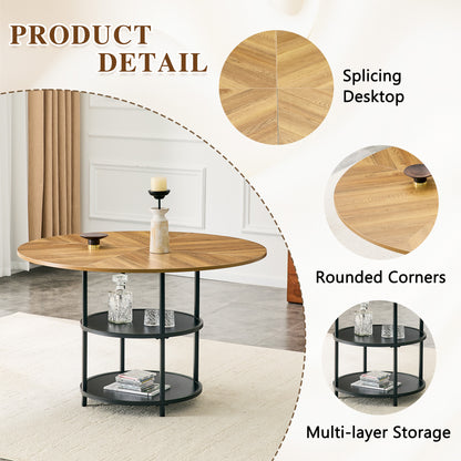 47.3 Inch Wood & Black Dining Table - Double Layer Storage for Dining Room