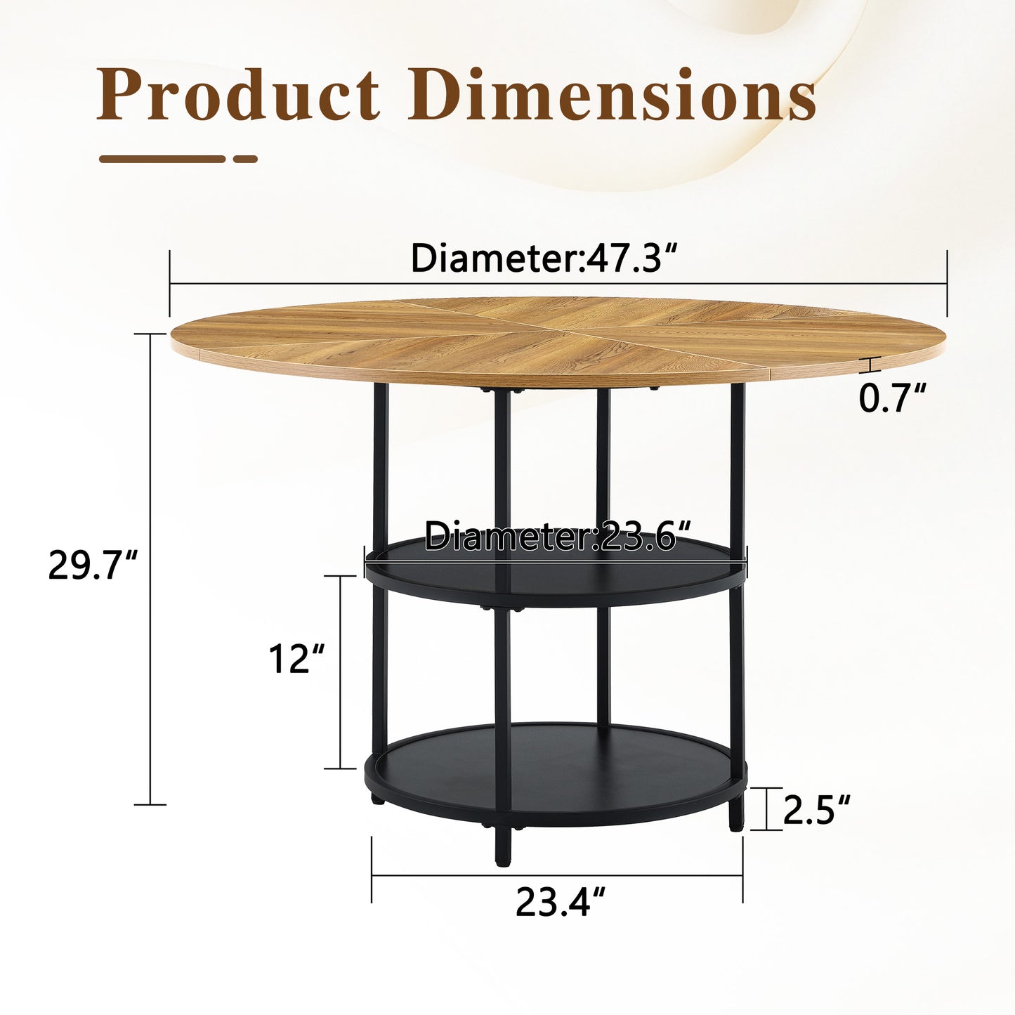 47.3 Inch Wood & Black Dining Table - Double Layer Storage for Dining Room
