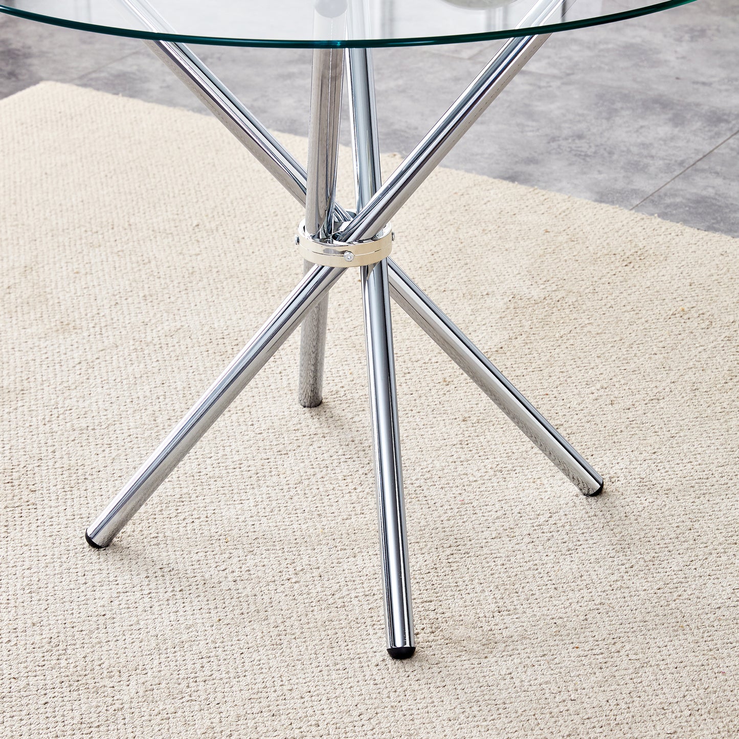 36.6" Round Glass Dining Table - Silver Metal Legs for Dining Room