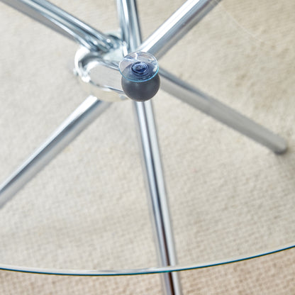 36.6" Round Glass Dining Table - Silver Metal Legs for Dining Room
