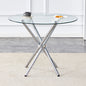 Round clear glass dining table with a unique shape for 4-6 people, with ring-shaped gathered silver metal legs, suitable for desks, kitchens, terraces, dining rooms.W1151P208336