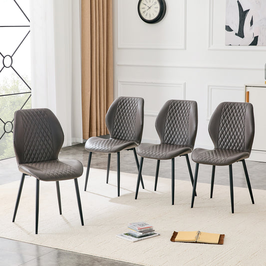 Dark Gray Diamond Quilted Dining Chairs - Set of 4, Metal Legs for Dining Room