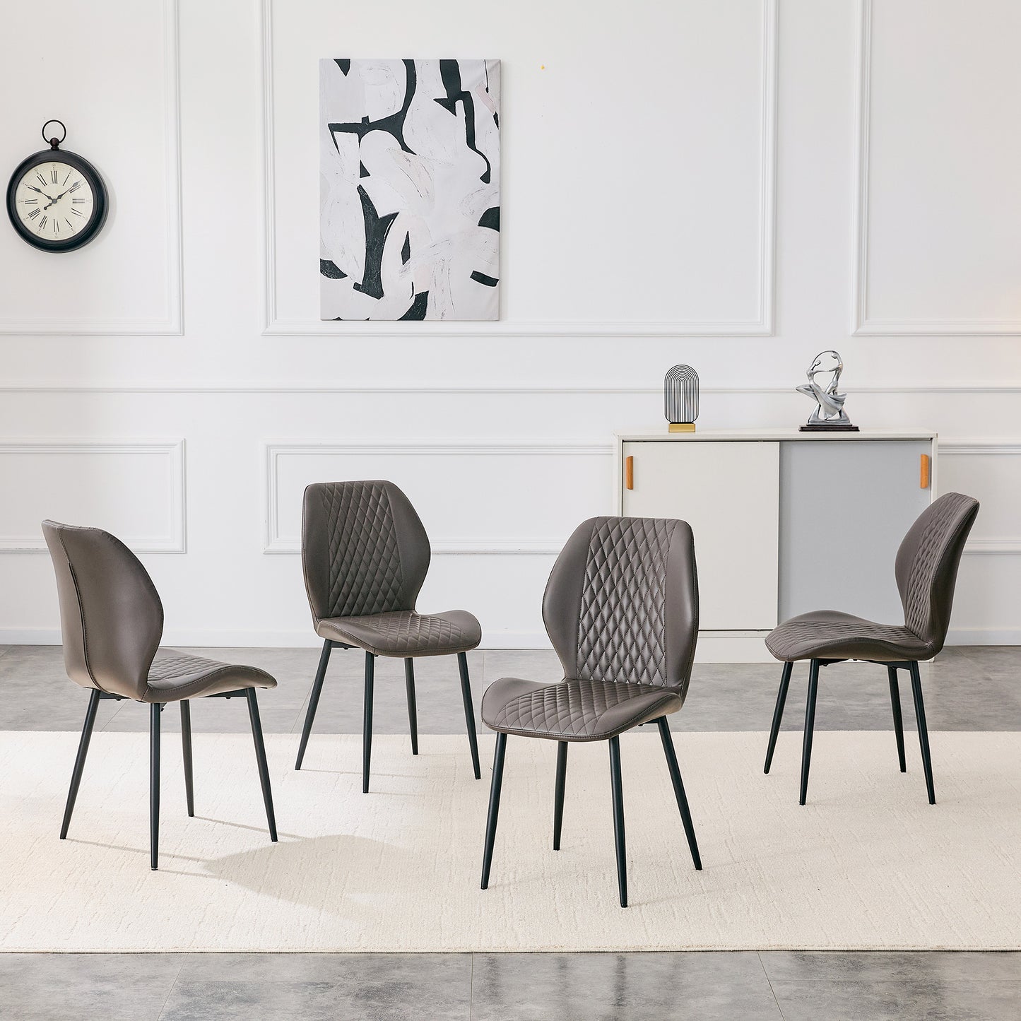 Dark Gray Diamond Quilted Dining Chairs - Set of 4, Metal Legs for Dining Room