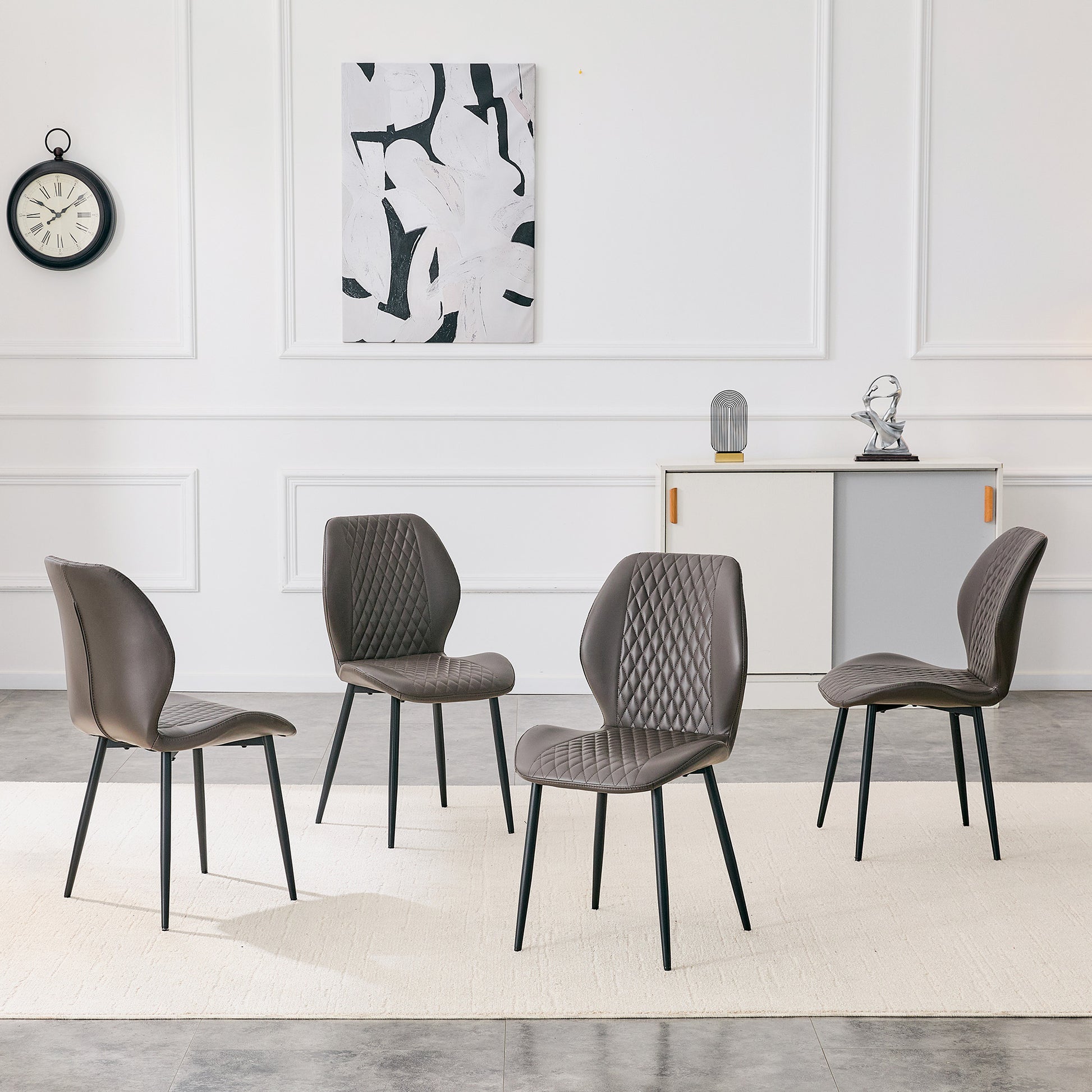 Dark Gray Diamond Quilted Dining Chairs - Set of 4, Metal Legs for Dining Room