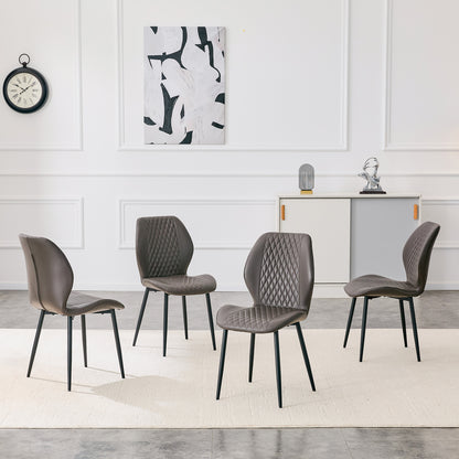 Dark Gray Diamond Quilted Dining Chairs - Set of 4, Metal Legs for Dining Room
