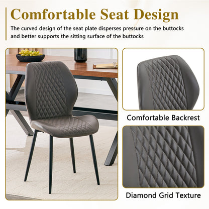 Dark Gray Diamond Quilted Dining Chairs - Set of 4, Metal Legs for Dining Room