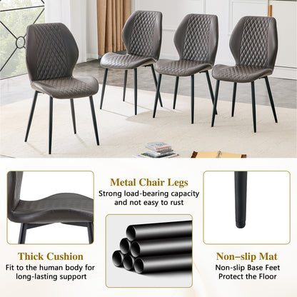 Dark Gray Diamond Quilted Dining Chairs - Set of 4, Metal Legs for Dining Room