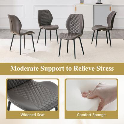 Dark Gray Diamond Quilted Dining Chairs - Set of 4, Metal Legs for Dining Room