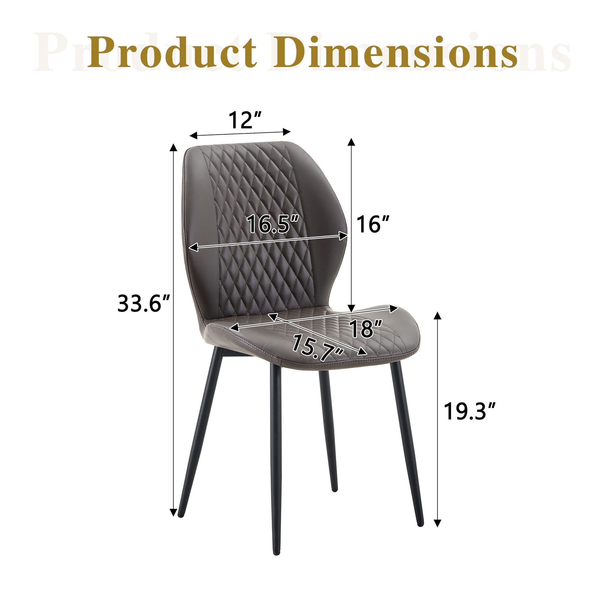 Dark Gray Diamond Quilted Dining Chairs - Set of 4, Metal Legs for Dining Room