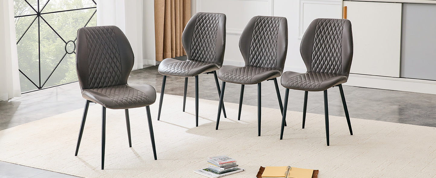 Dark Gray Diamond Quilted Dining Chairs - Set of 4, Metal Legs for Dining Room