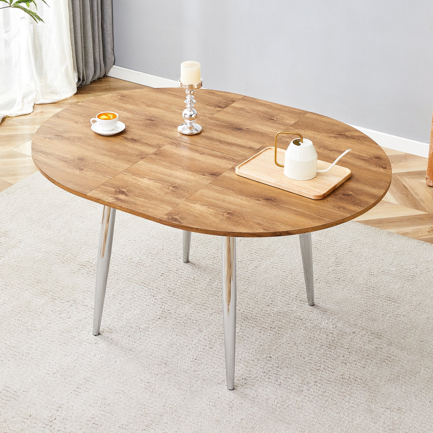 Silver Wood Extendable Dining Table - 42" Round Tabletop for Dining Room