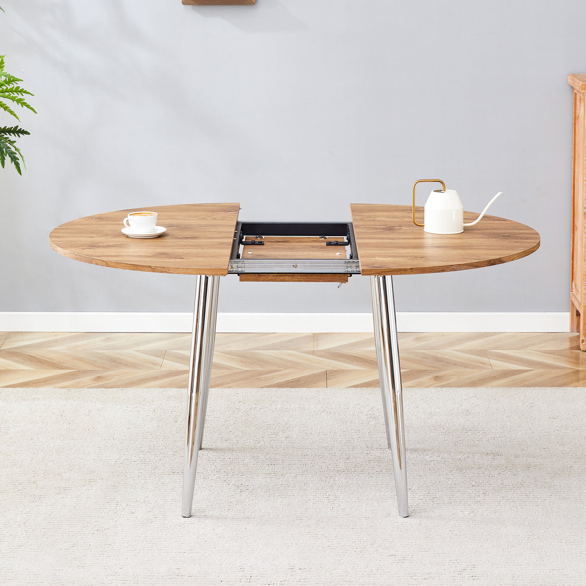 Silver Wood Extendable Dining Table - 42" Round Tabletop for Dining Room