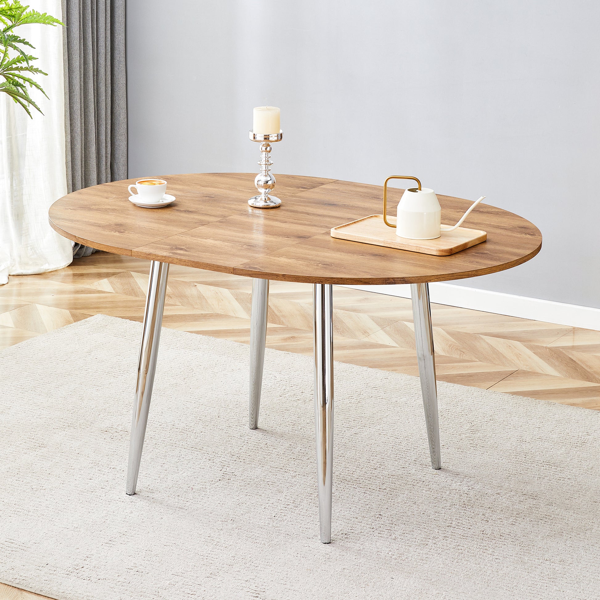 Silver Wood Extendable Dining Table - 42" Round Tabletop for Dining Room