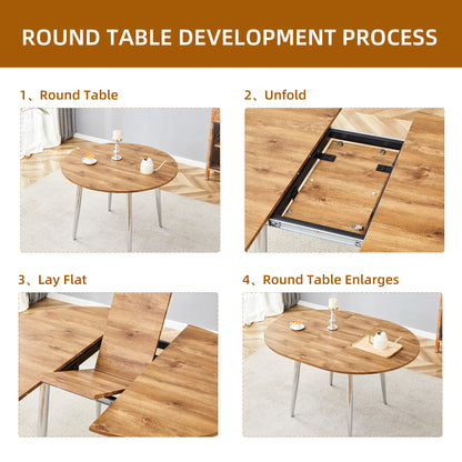 Silver Wood Extendable Dining Table - 42" Round Tabletop for Dining Room
