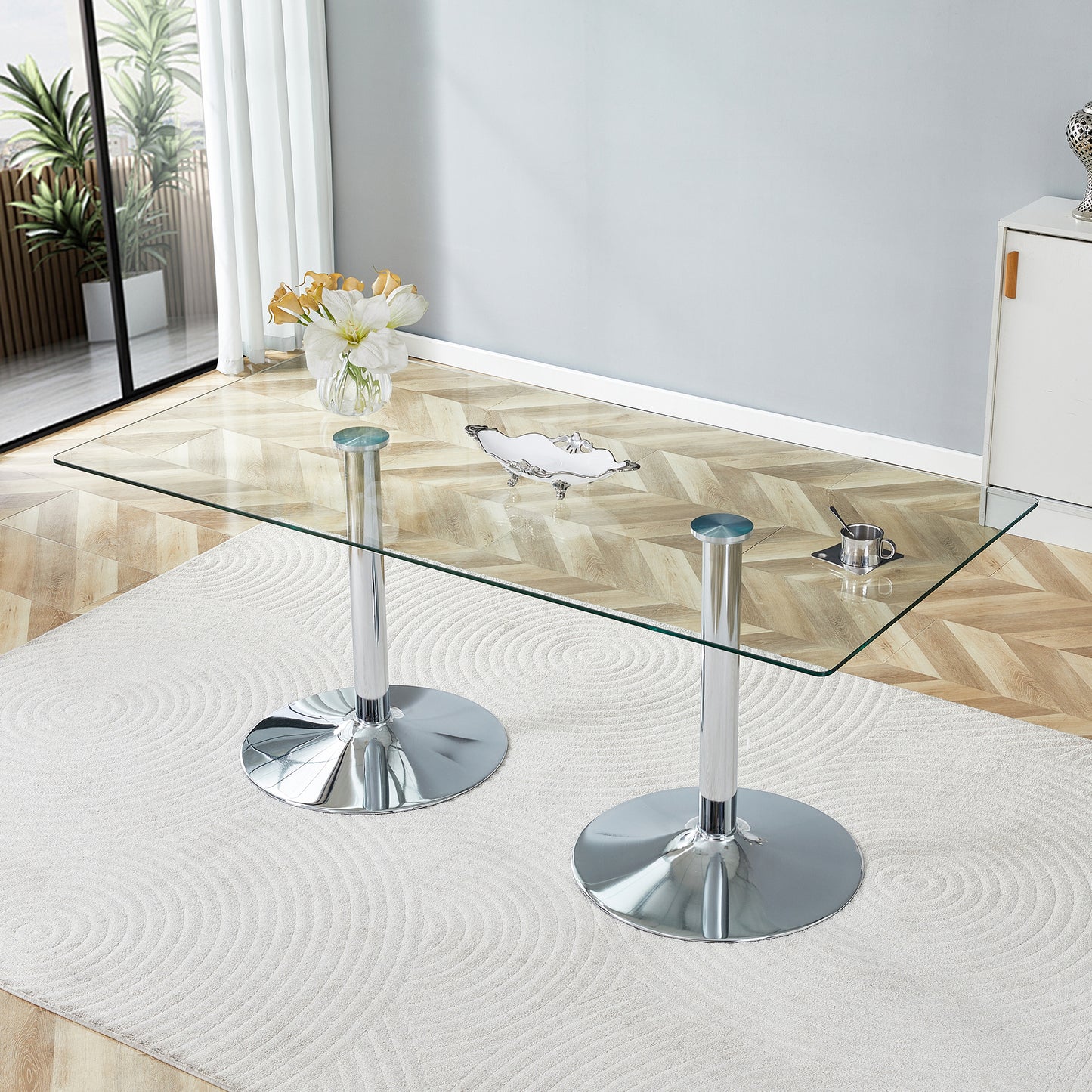 Silver Glass Dining Table - 71" Modern Table