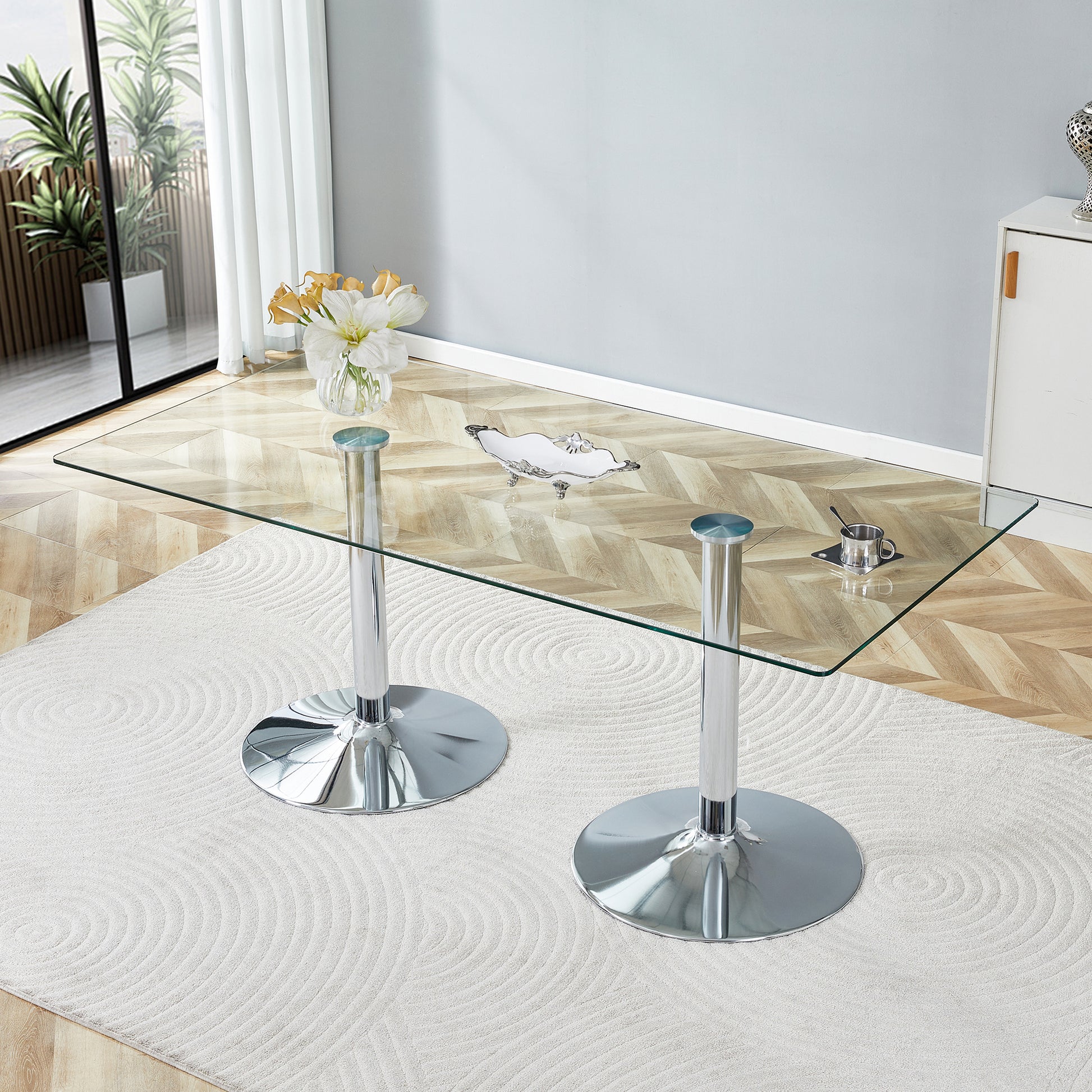 Silver Glass Dining Table - 71" Modern Table