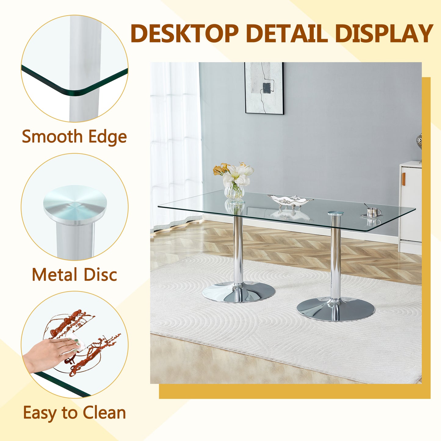Silver Glass Dining Table - 71" Modern Table