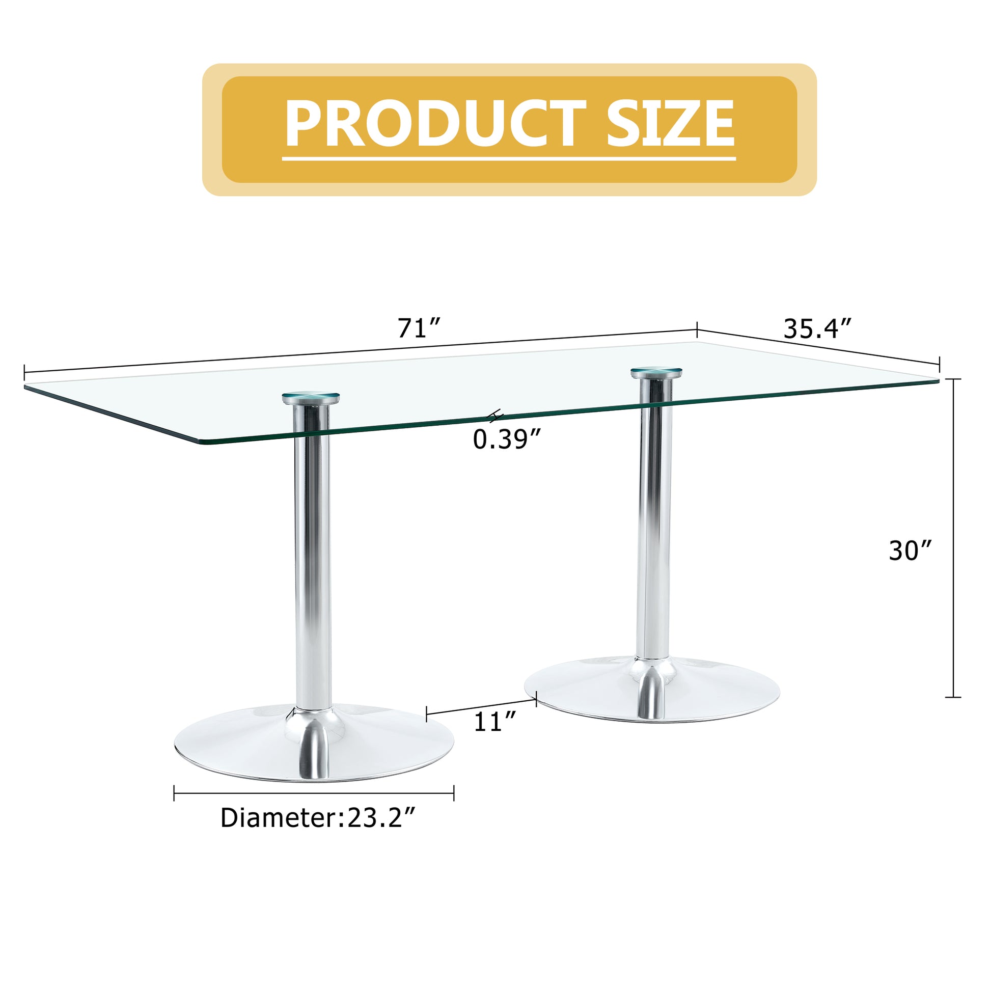 Silver Glass Dining Table - 71" Modern Table