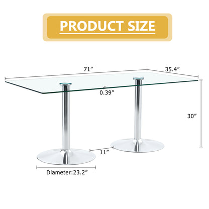 Silver Glass Dining Table - 71" Modern Table