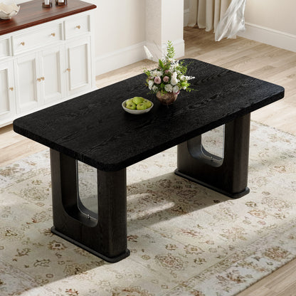 64.5 Inch Black Wood Dining Table - MDF Glass Modern Design