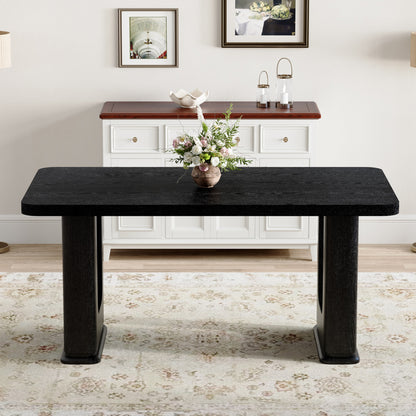 64.5 Inch Black Wood Dining Table - MDF Glass Modern Design