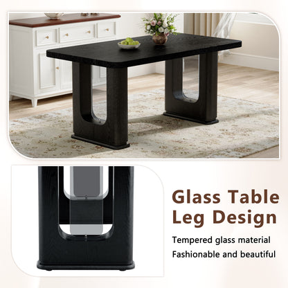 64.5 Inch Black Wood Dining Table - MDF Glass Modern Design
