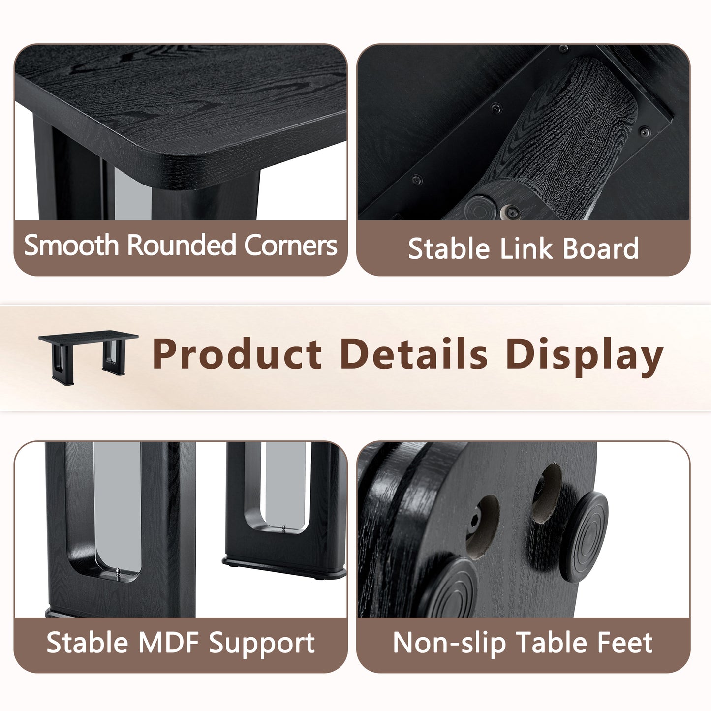 64.5 Inch Black Wood Dining Table - MDF Glass Modern Design
