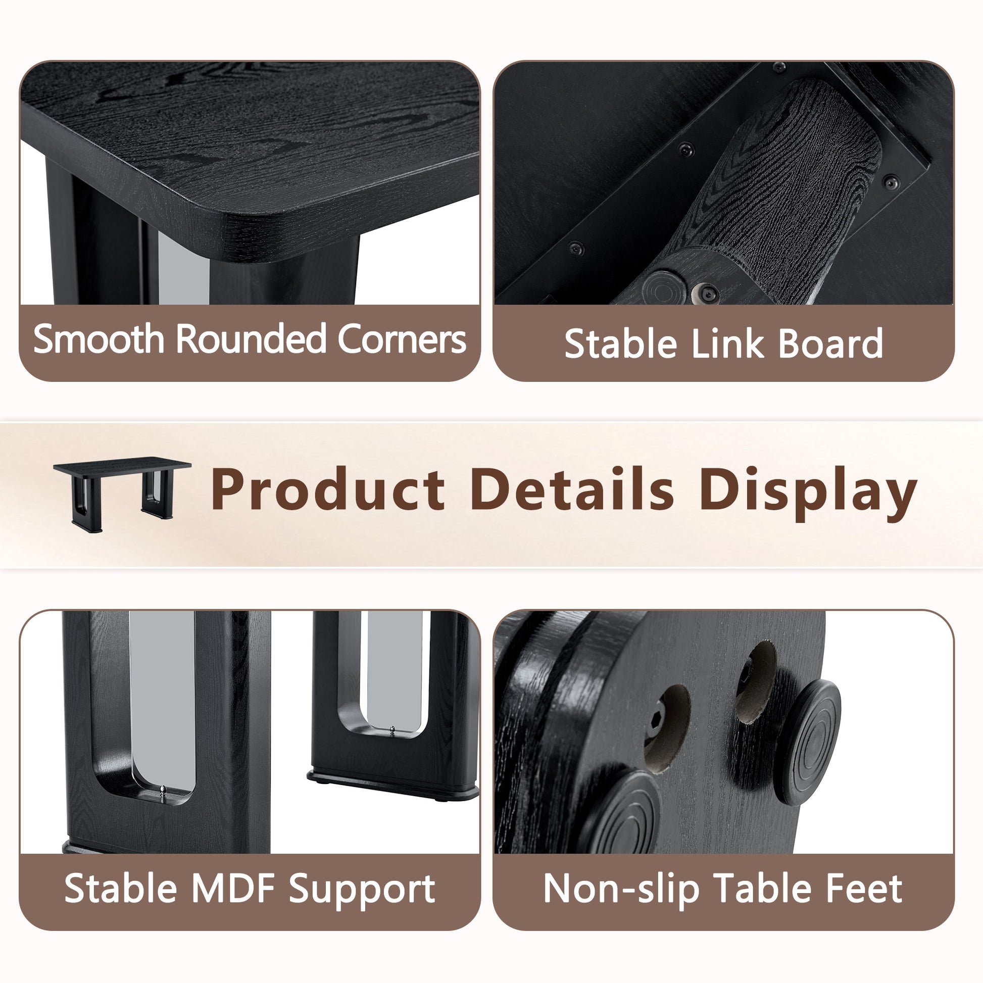 64.5 Inch Black Wood Dining Table - MDF Glass Modern Design