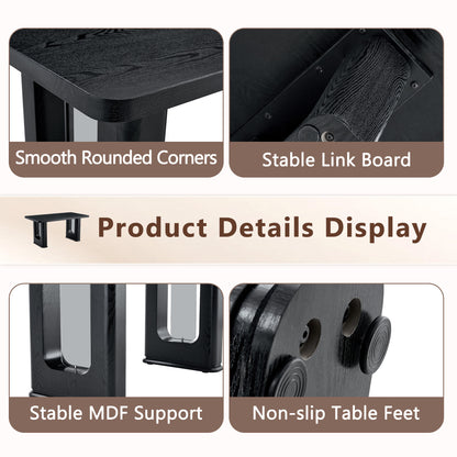64.5 Inch Black Wood Dining Table - MDF Glass Modern Design