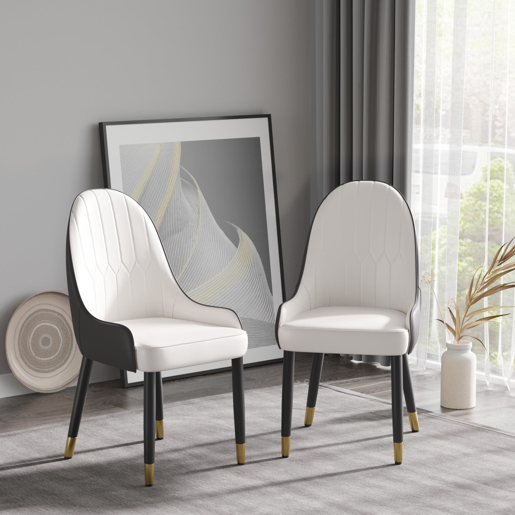 Modern Dark Brown Dining Chairs - Set of 2 PU Leather