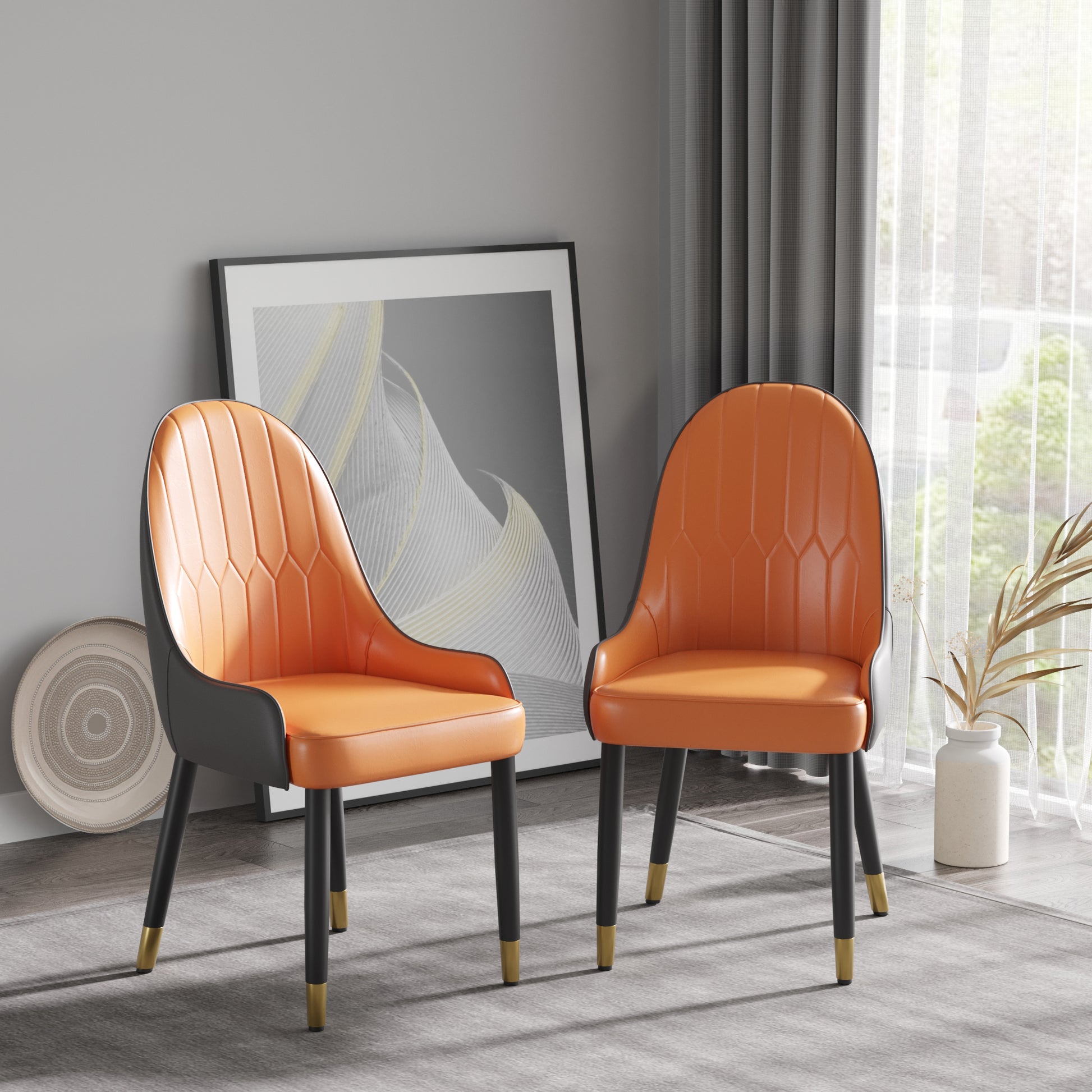 Modern Orange & Dark Brown Dining Chairs - Set of 2