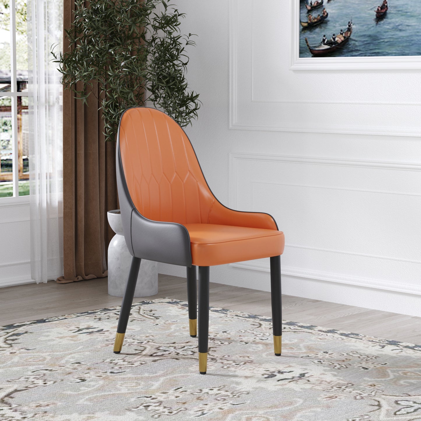 Modern Orange & Dark Brown Dining Chairs - Set of 2