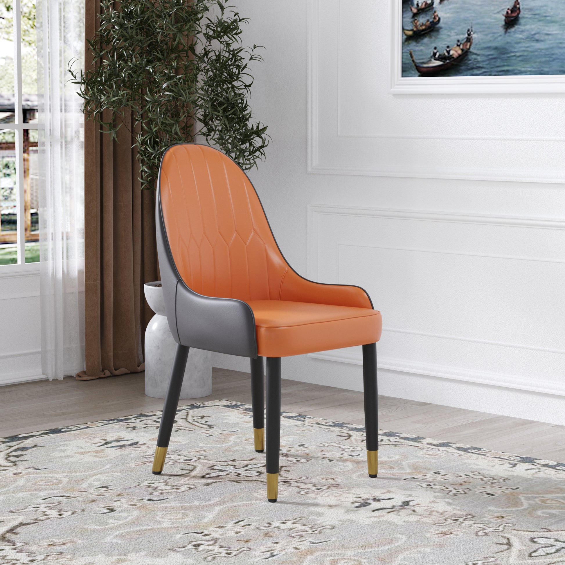 Modern Orange & Dark Brown Dining Chairs - Set of 2