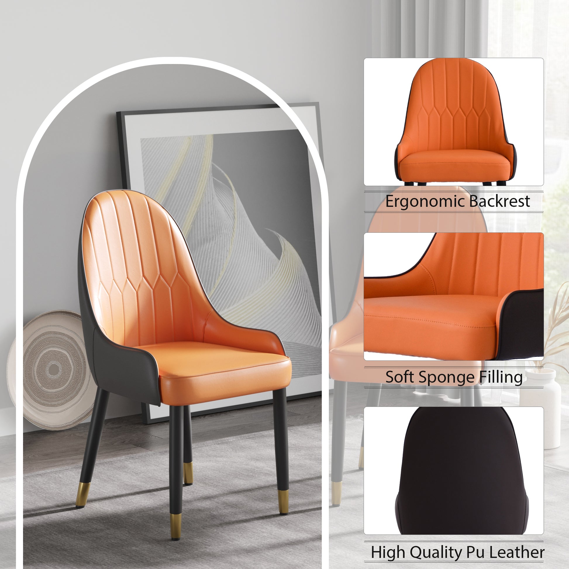 Modern Orange & Dark Brown Dining Chairs - Set of 2