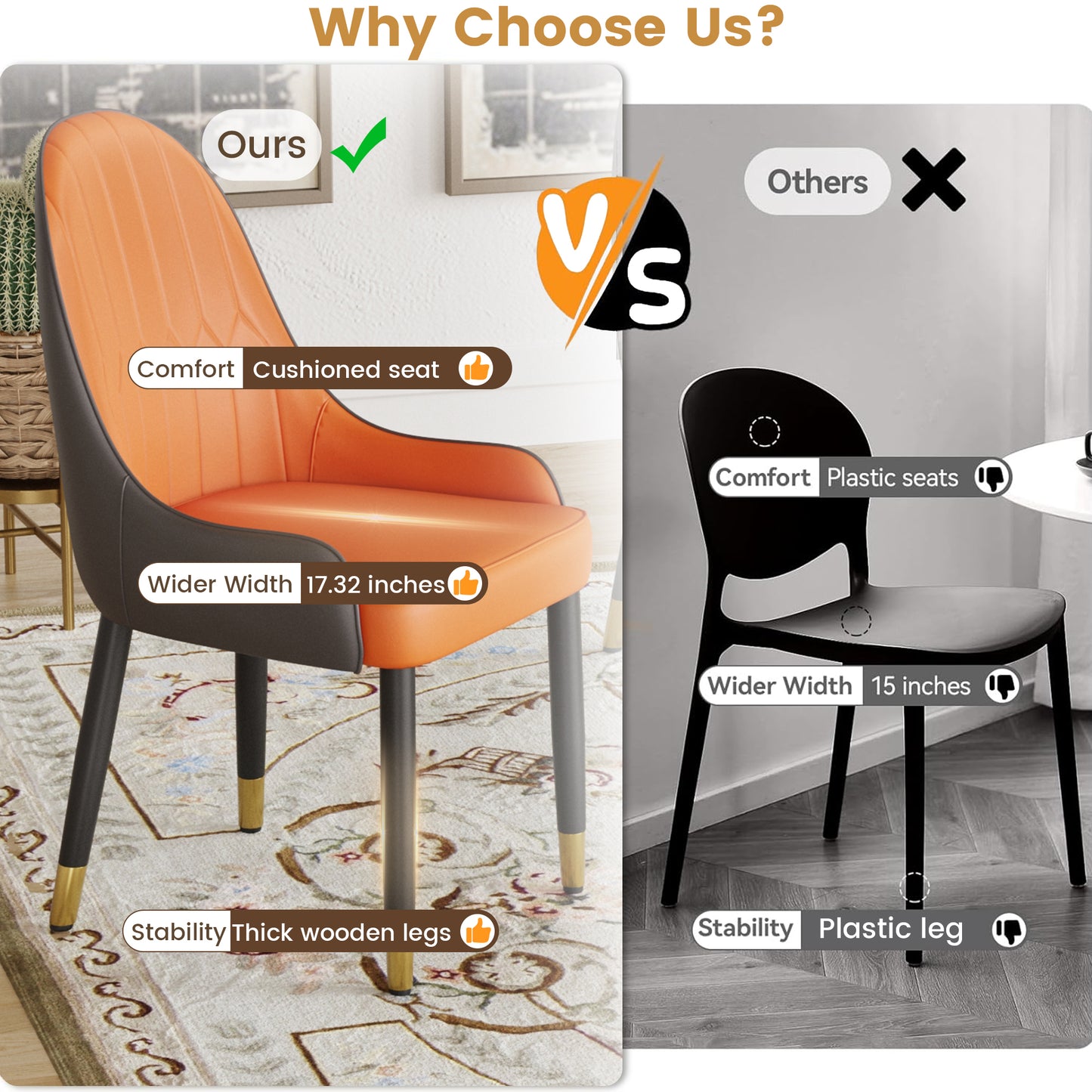 Modern Orange & Dark Brown Dining Chairs - Set of 2
