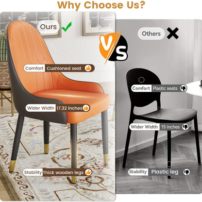 Modern Orange & Dark Brown Dining Chairs - Set of 2
