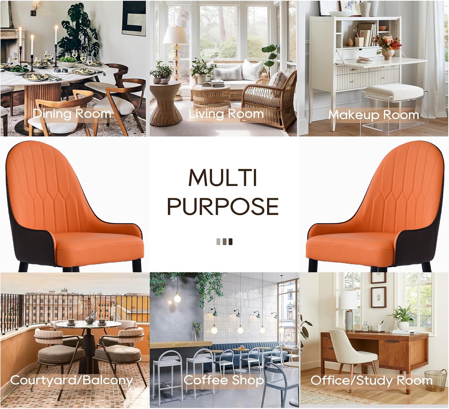 Modern Orange & Dark Brown Dining Chairs - Set of 2