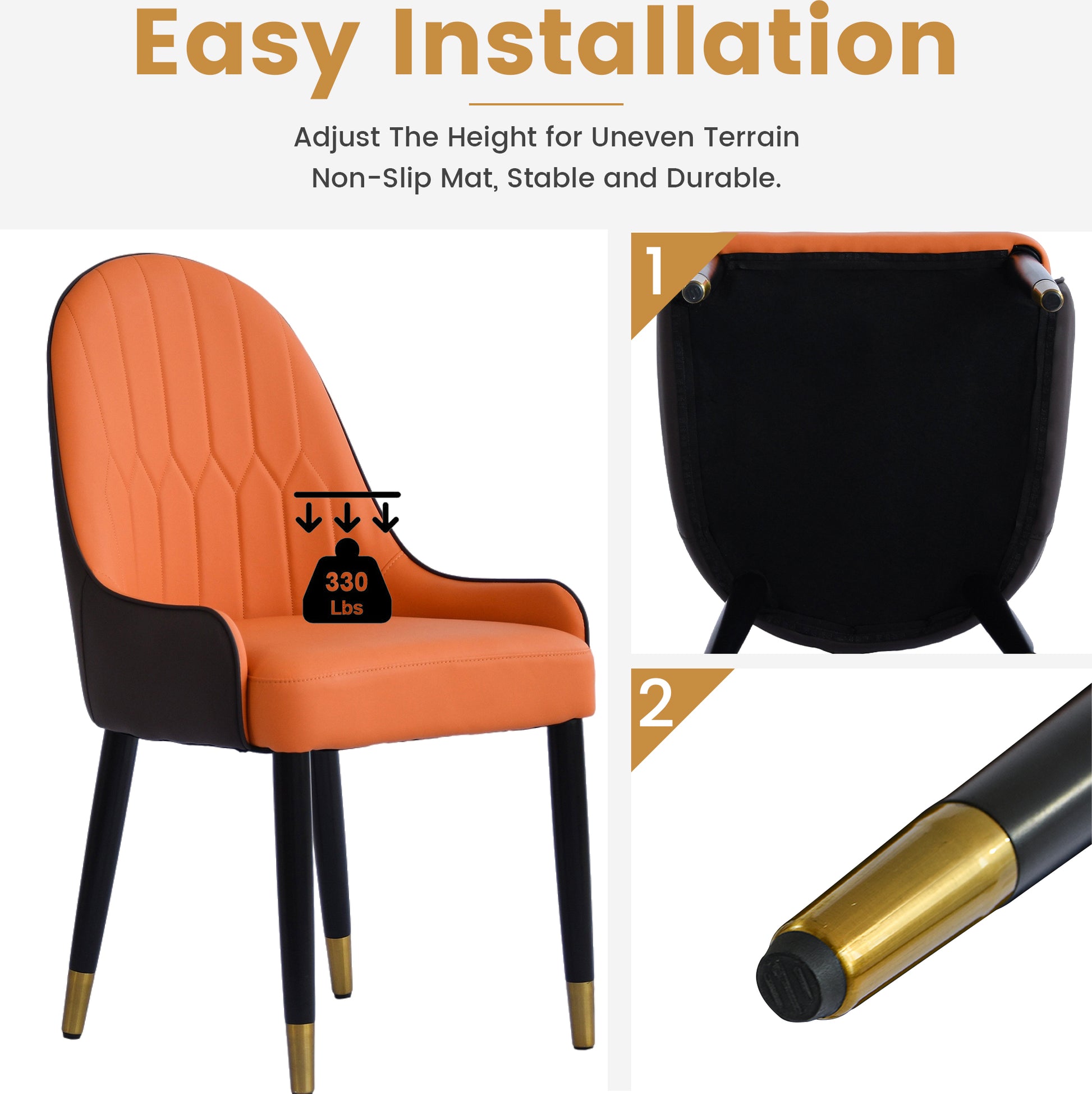 Modern Orange & Dark Brown Dining Chairs - Set of 2
