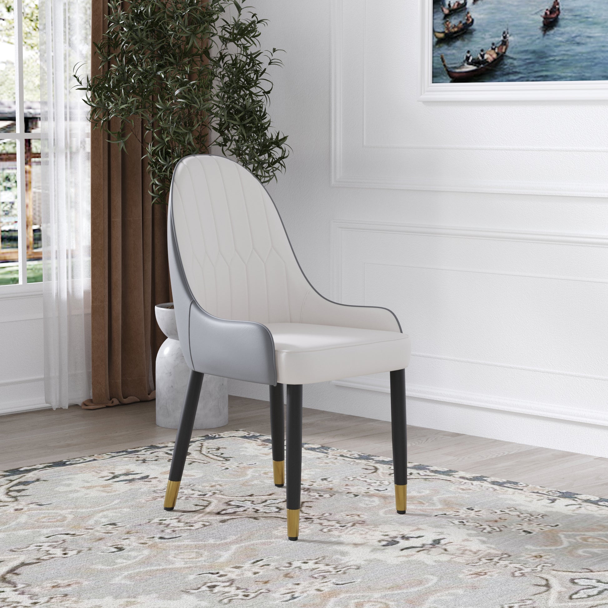 White+Gray PU Dining Chairs - Set of 2 for Dining Room