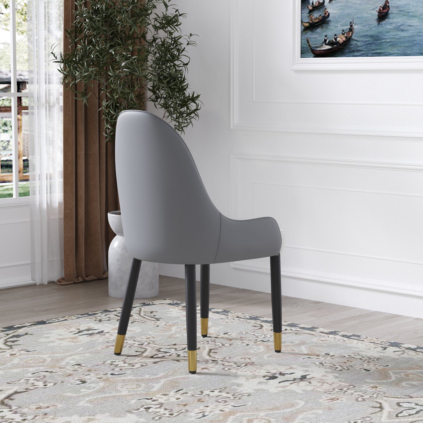White+Gray PU Dining Chairs - Set of 2 for Dining Room