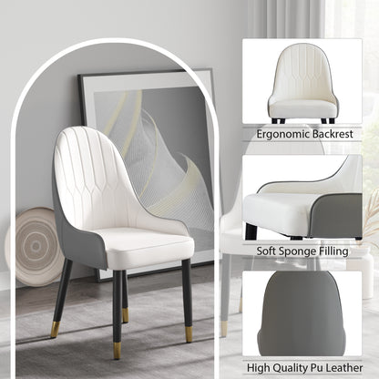 White+Gray PU Dining Chairs - Set of 2 for Dining Room