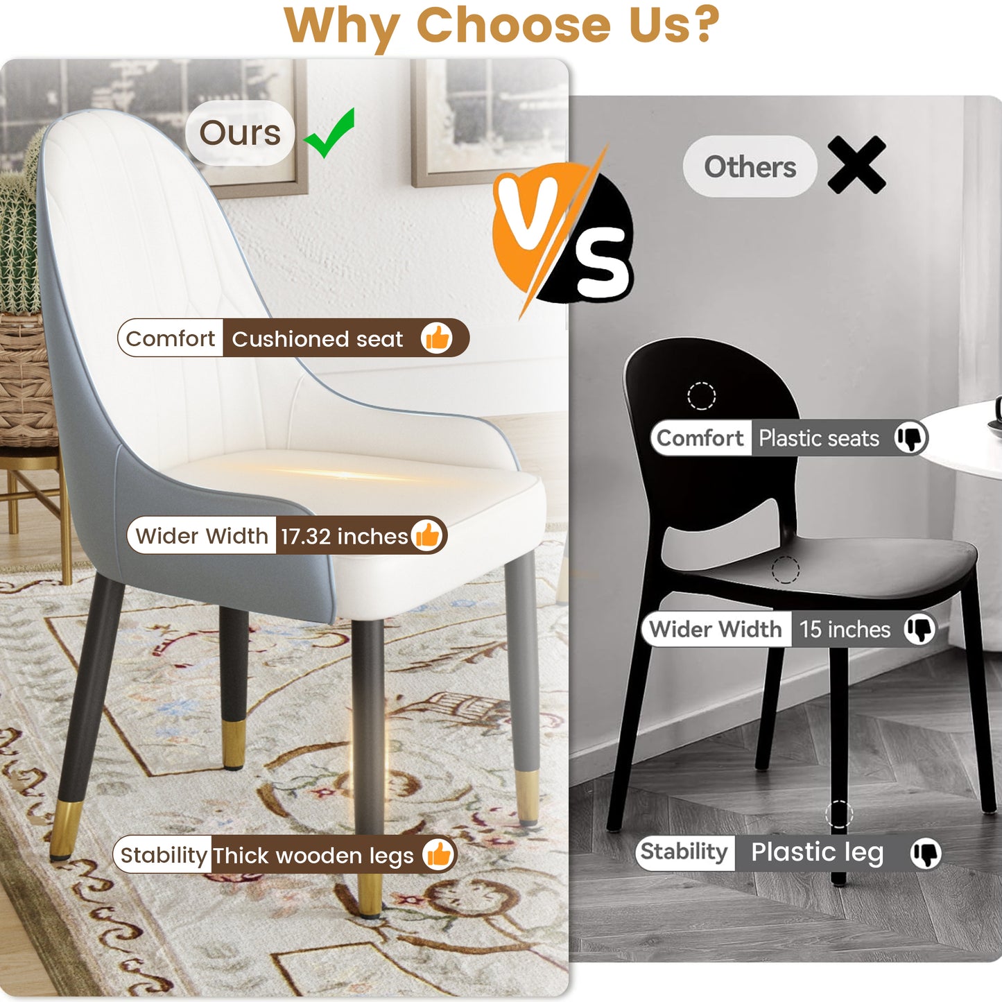 White+Gray PU Dining Chairs - Set of 2 for Dining Room