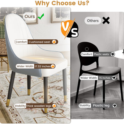 White+Gray PU Dining Chairs - Set of 2 for Dining Room
